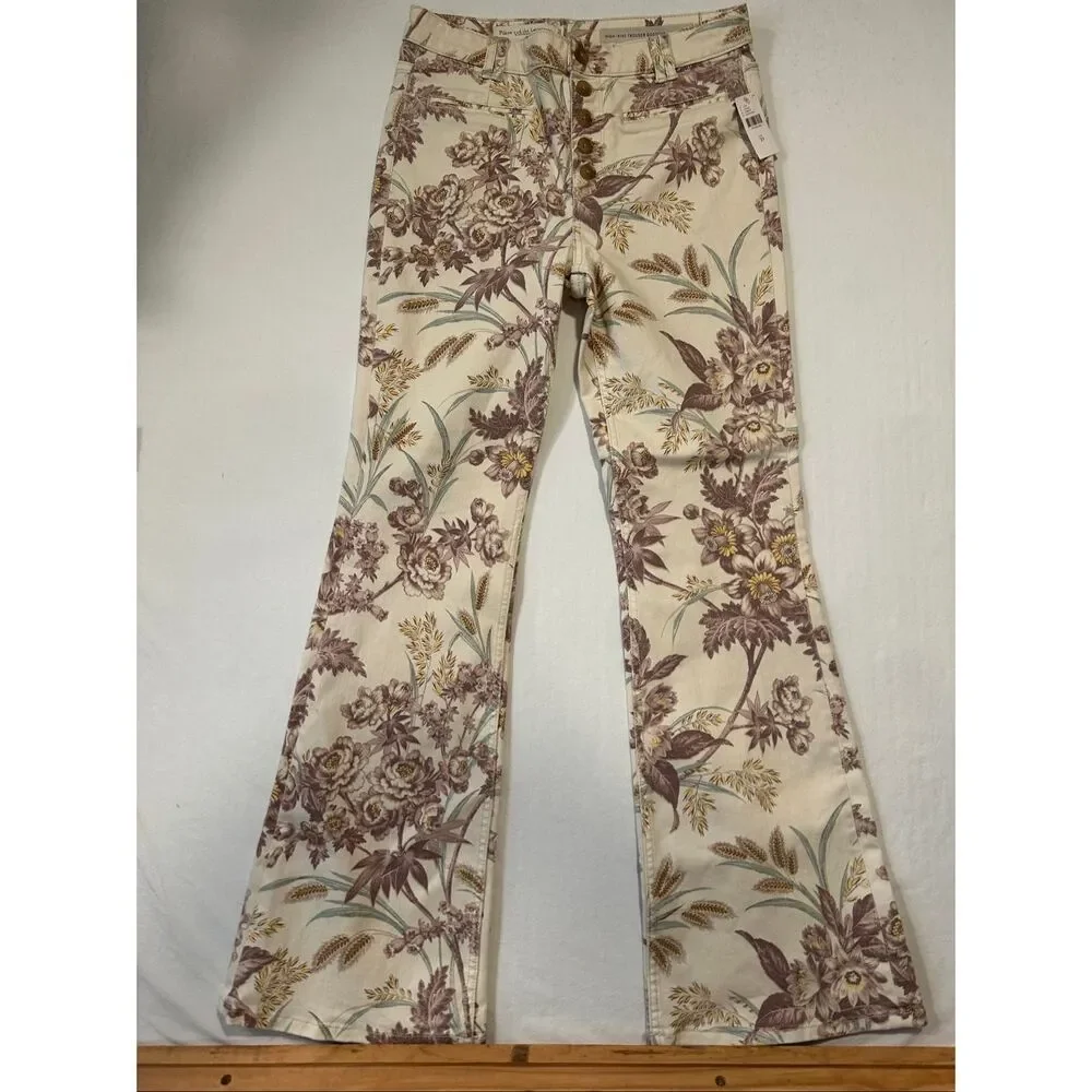 Pilcro Anthropologie Floral High Rise Trouser Bootcut Boho Jeans Size 29 NWT
